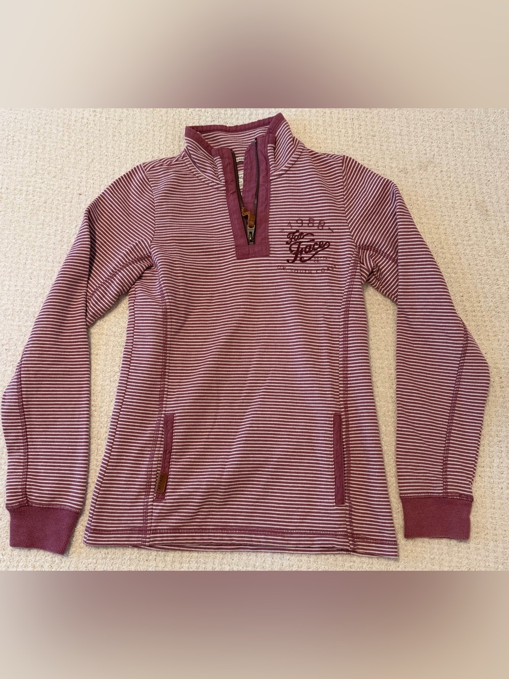Fat Face 1/4 Zip Pullover Burgundy Striped Sweatshirt Size S